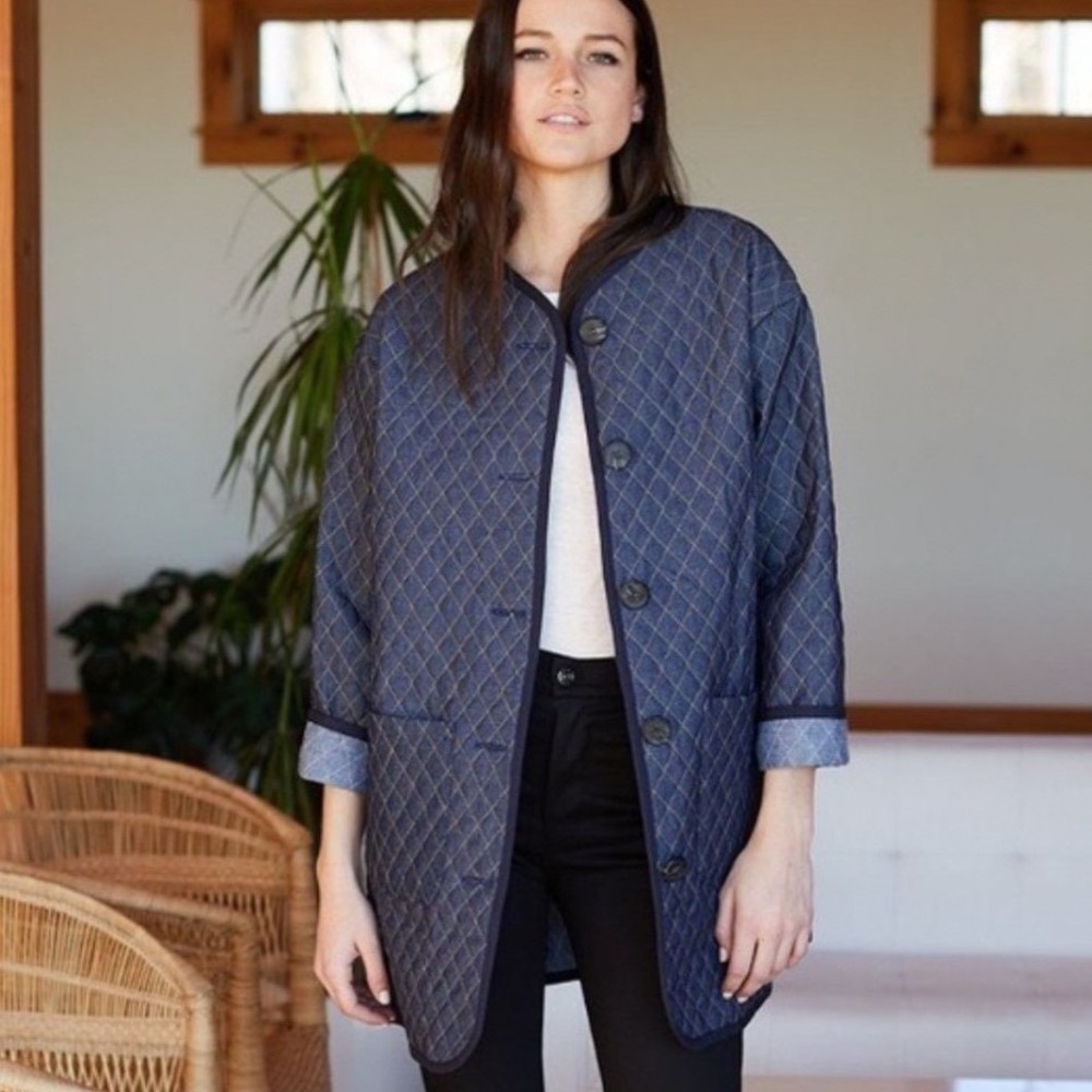 Emerson Fry Quilted Topper Denim Jacket Blue Diamond Quilt XS USA Made